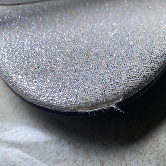 Silver Glitter Rhinestone Strappy Heeled Sandals Party Special Occasion - Picture 3 of 9
